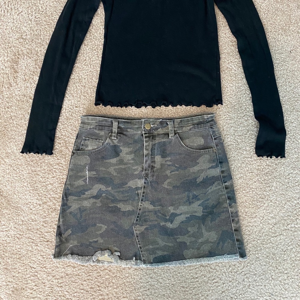 Camo Denim Mini Skirt
